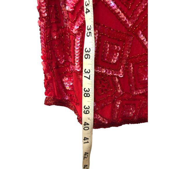 Joan Leslie Evenings Red Sequin Silk Cocktail Party Holidays Dress Size 6 - Picture 10 of 11